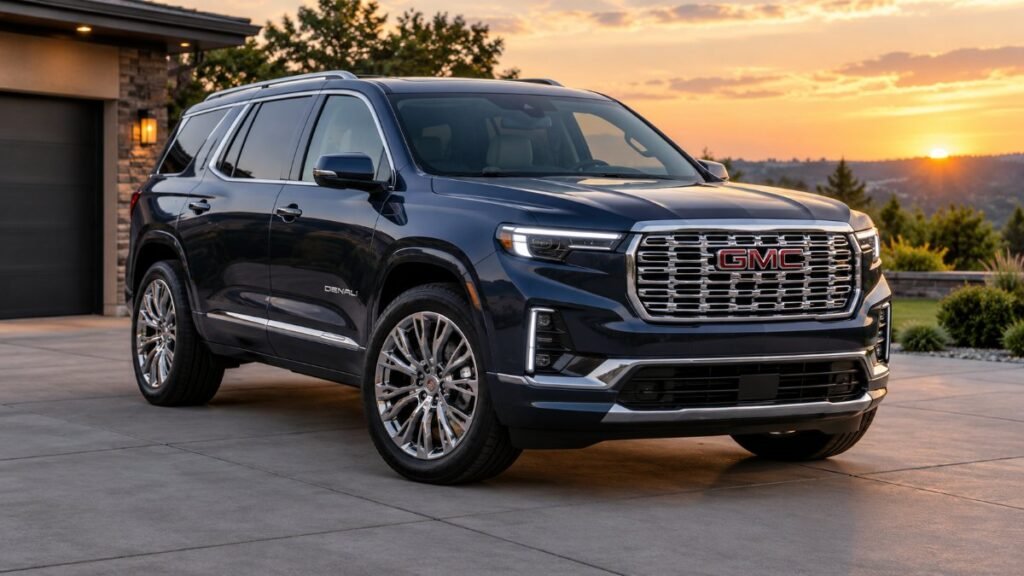 2027 GMC Acadia Denali in the new Ink color, front three-quarter view