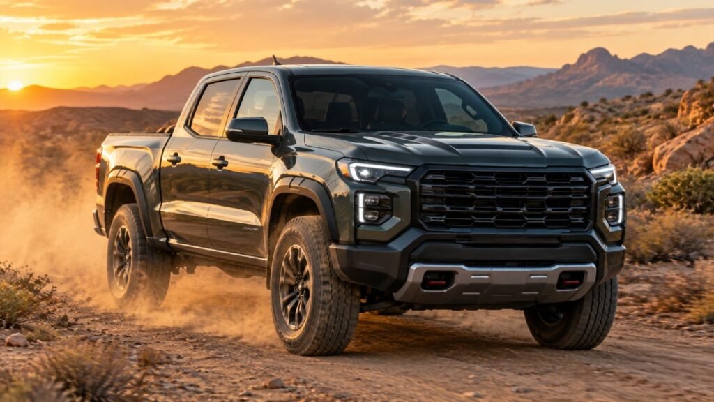 2027 GMC Canyon style midsize pickup on a desert trail