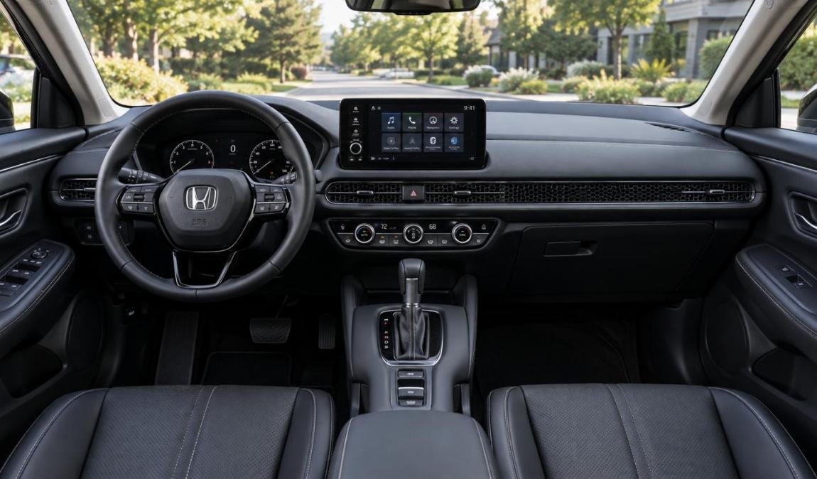2027 Honda HR-V interior with 9-inch touchscreen and honeycomb air vents
