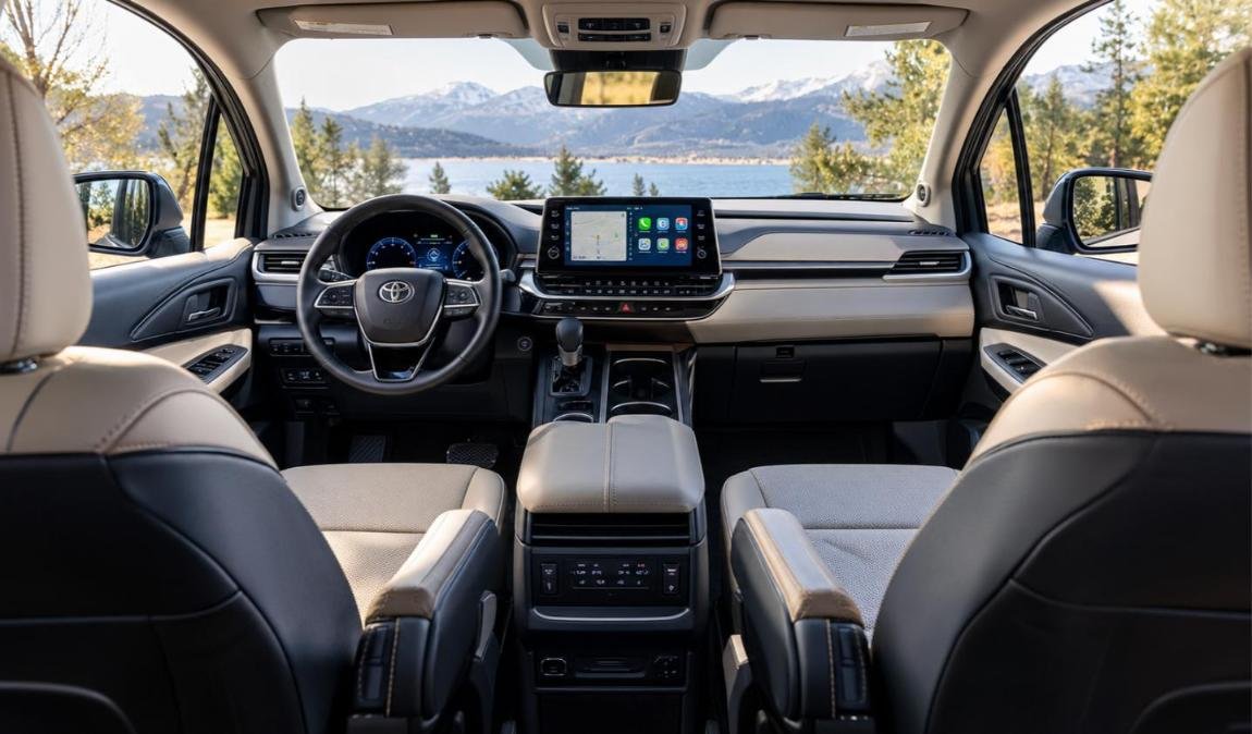 2027 Toyota Sienna interior with 12.3-inch touchscreen and digital gauge cluster
