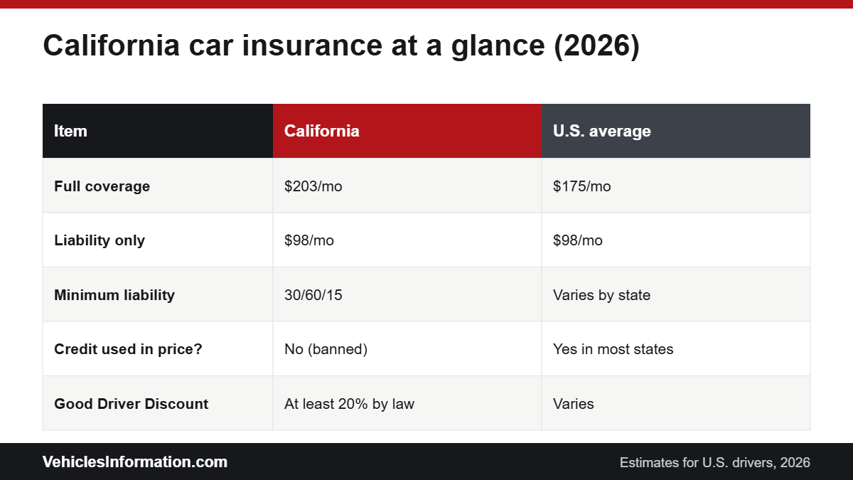 California car insurance costs and rules at a glance