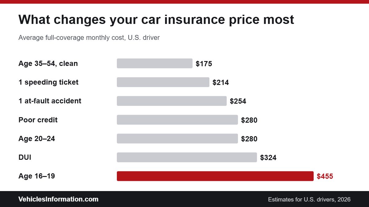 How age, tickets, accidents, credit and DUI change car insurance cost